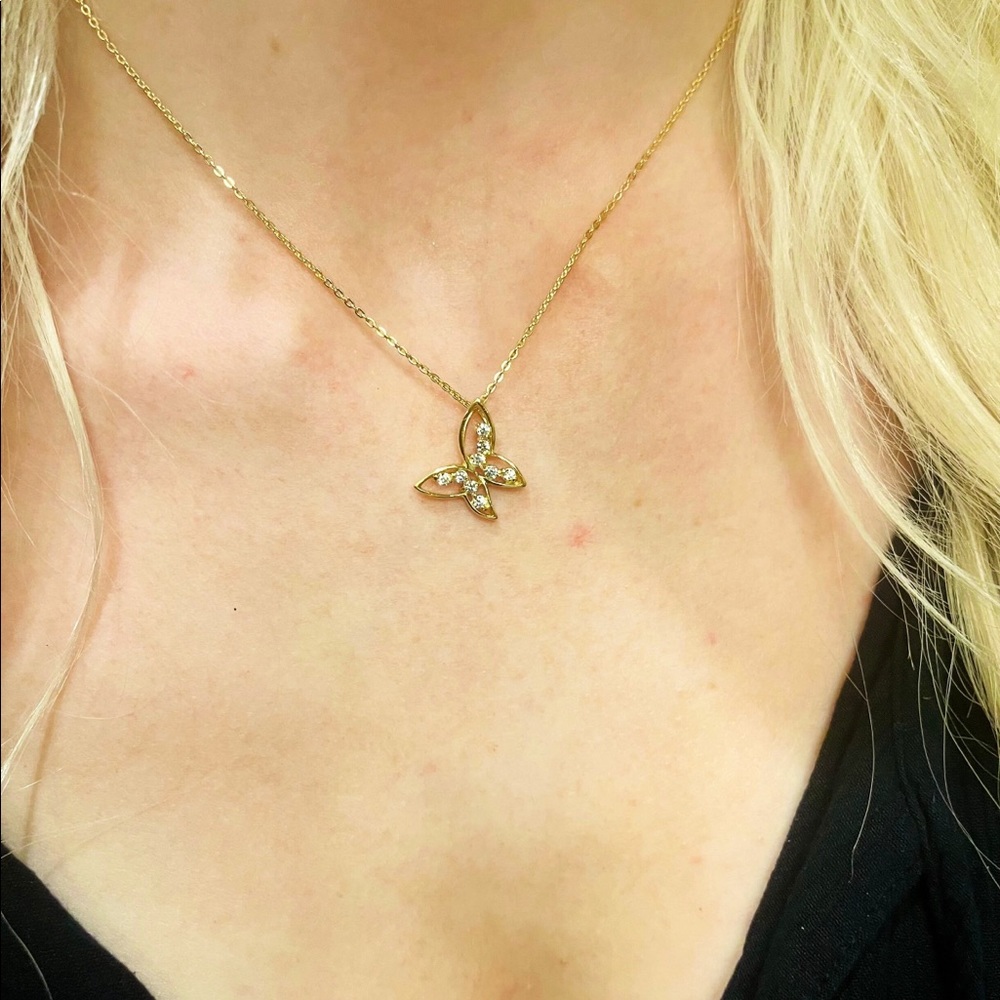 Gorgeous 14K Gold Vermeil Dainty Butterfly Earrings & Necklace Set - Picture 6 of 8